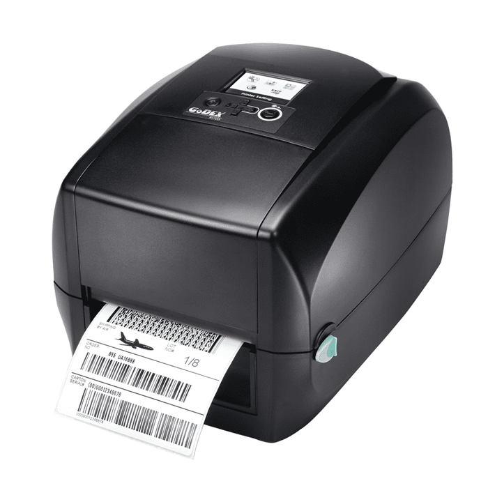Godex RT700i Direct Thermal / Thermal Transfer, 4" Desktop Printer with colour display. 203dpi. USB (H/D), RS232, Ethernet.