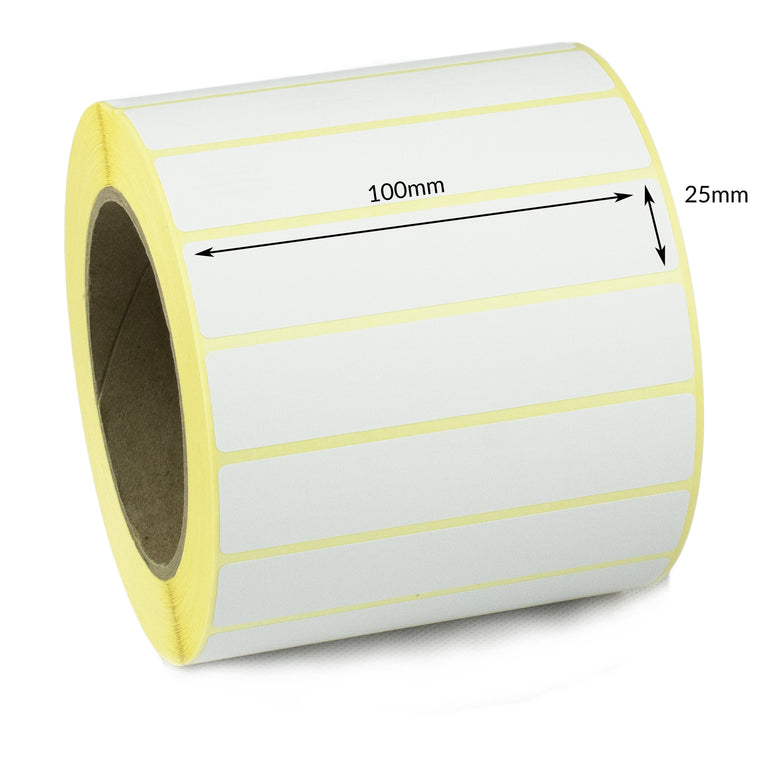 100 x 25mm Direct Thermal Labels - Economy. 4 Rolls of 6,000 - 24,000 Labels.