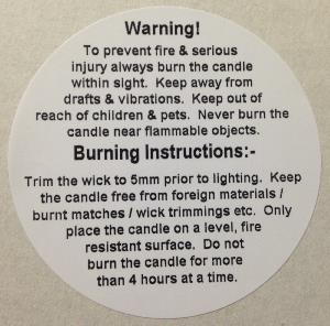 500 White 49mm dia Candle Warning Labels
