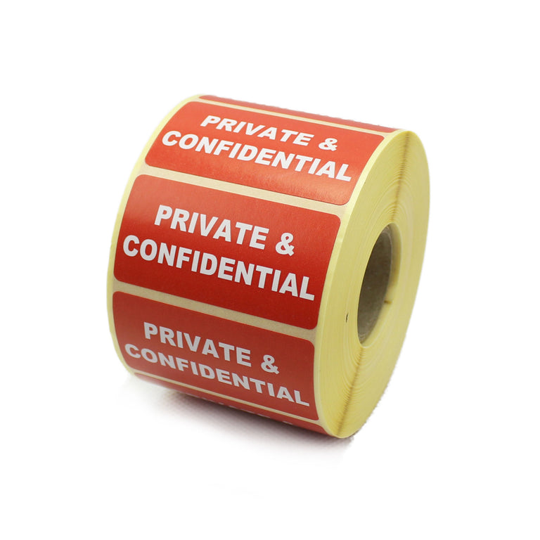 Private & Confidential Labels, Printed Red and White, Permanent adhesive. 50 x 25mm
