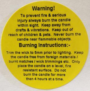 500 Yellow 49mm dia Candle Warning Labels