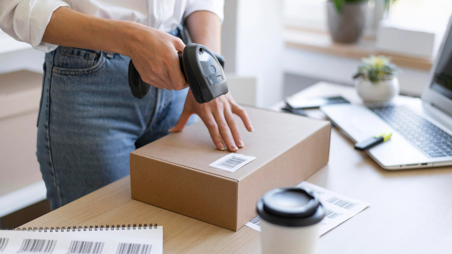 Woman Scanning Direct Thermal Label in office