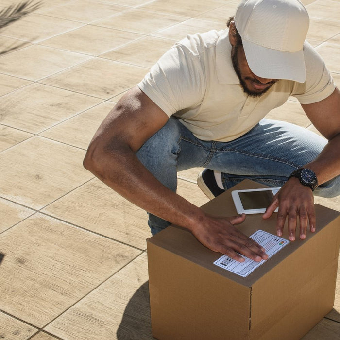 Durable shipping labels which includes package's destination, contents, and handling requirements. 