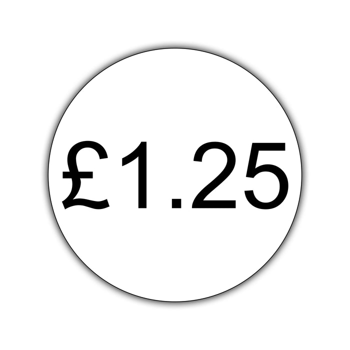 500 x 25mm Diameter, Printed Price Labels. Black Print / White Labels. Permanent adhesive.