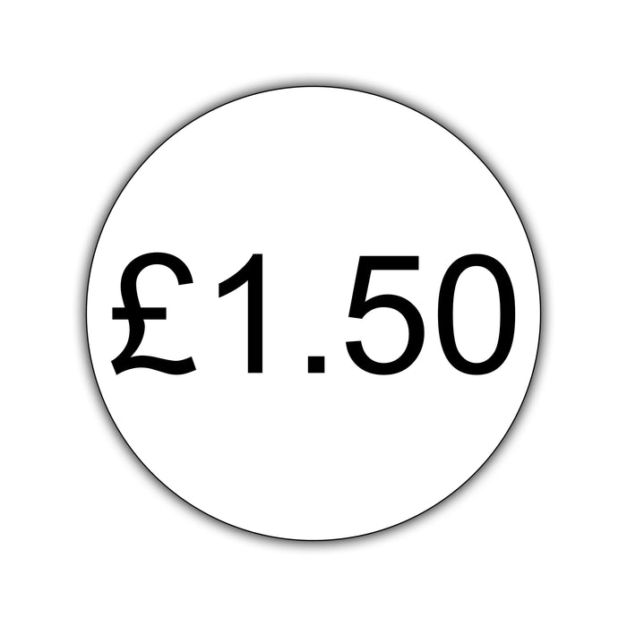 500 x 25mm Diameter, Printed Price Labels. Black Print / White Labels. Permanent adhesive.