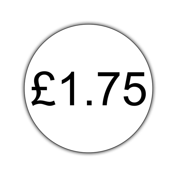 500 x 25mm Diameter, Printed Price Labels. Black Print / White Labels. Permanent adhesive.