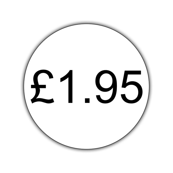 500 x 25mm Diameter, Printed Price Labels. Black Print / White Labels. Permanent adhesive.