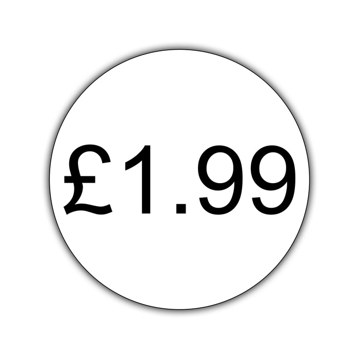 500 x 25mm Diameter, Printed Price Labels. Black Print / White Labels. Permanent adhesive.
