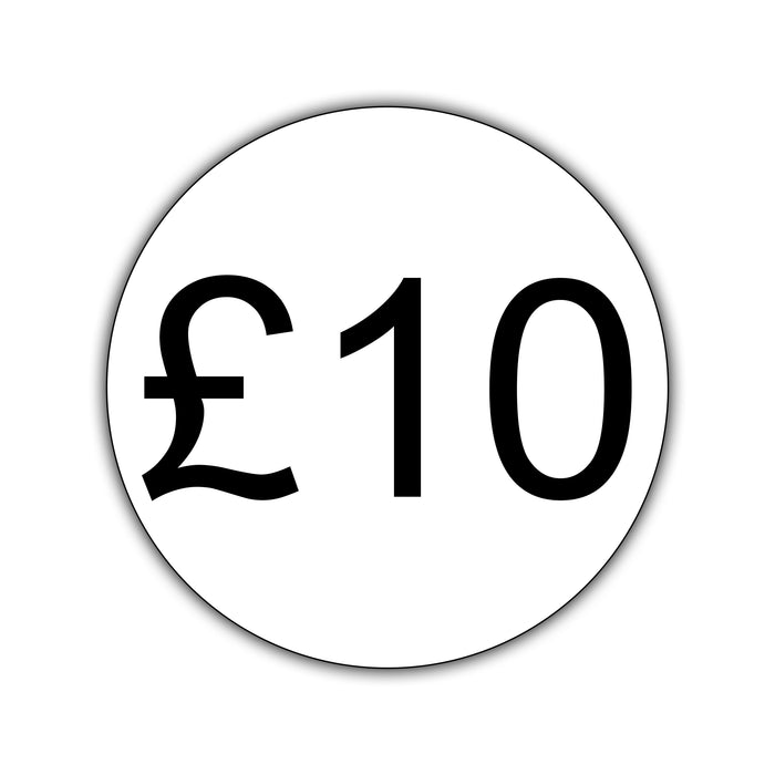 500 x 25mm Diameter, Printed Price Labels. Black Print / White Labels. Permanent adhesive.