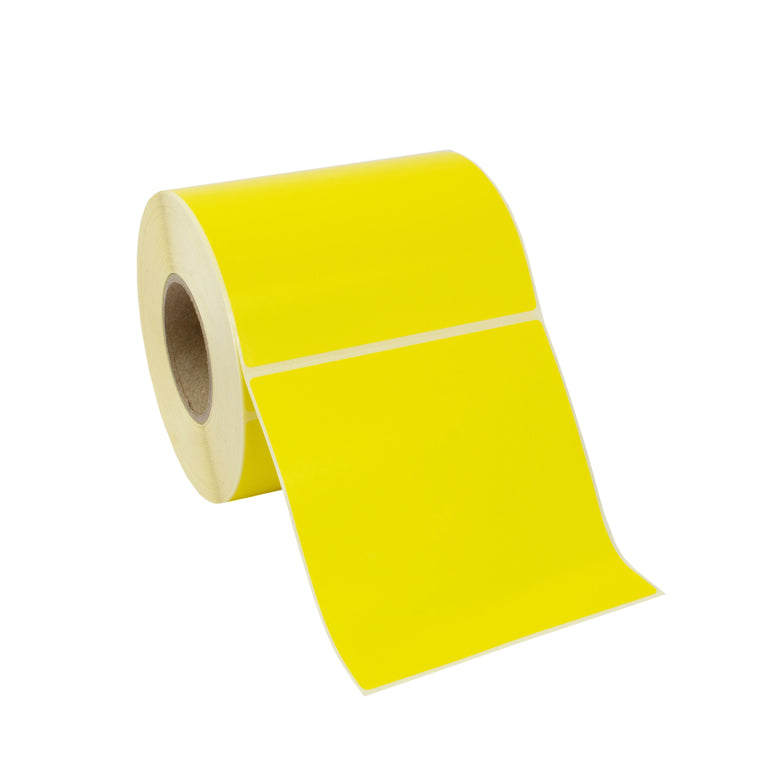 100mm x 100mm Pantone Yellow, Direct Thermal Labels with Permanent adhesive. 40 Rolls of 500 - 20,000 Labels.
