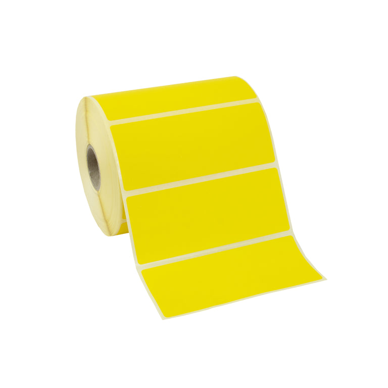 100mm x 50mm Pantone Yellow, Direct Thermal Labels with Permanent adhesive. 10 Rolls of 1,000 - 10,000 Labels.
