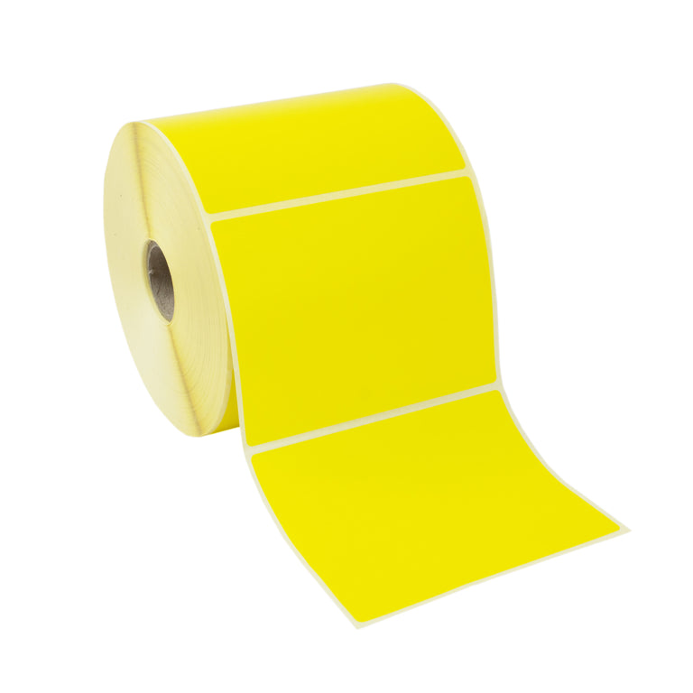 100mm x 75mm Pantone Yellow, Direct Thermal Labels with Permanent adhesive. 10 Rolls of 1,000 - 10,000 Labels.