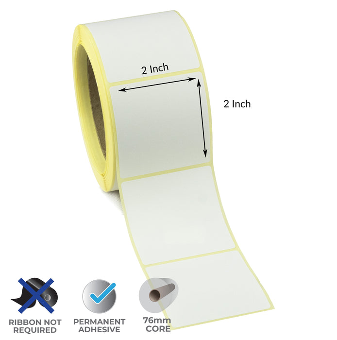 2x2 Inch Direct Thermal Top Coated Labels - Permanent Adhesive