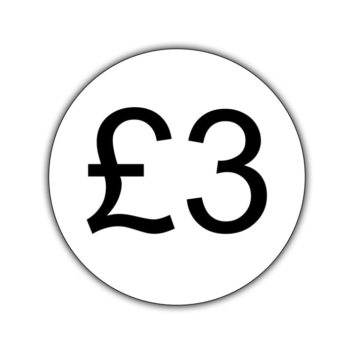 500 x 25mm Diameter, Printed Price Labels. Black Print / White Labels. Permanent adhesive.