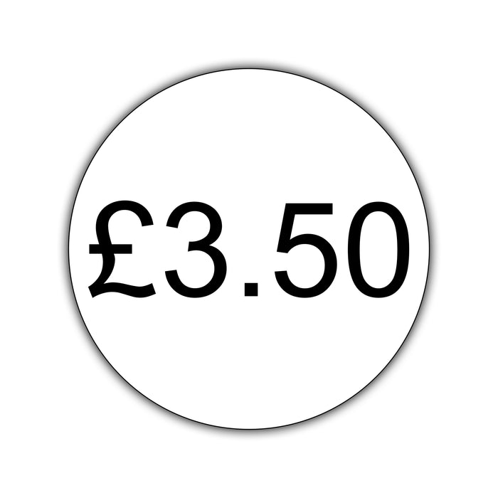 500 x 25mm Diameter, Printed Price Labels. Black Print / White Labels. Permanent adhesive.