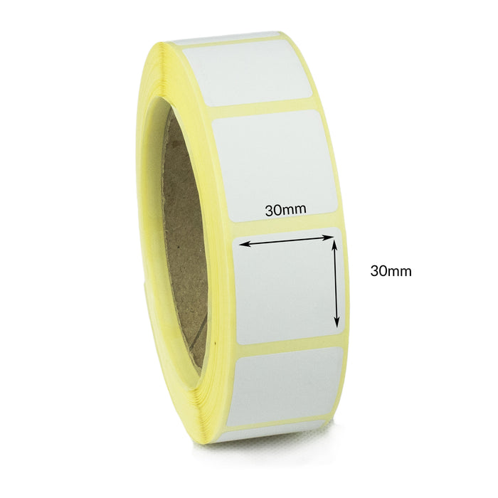 30 x 30mm Direct Thermal Top Coated Labels - Peelable Adhesive