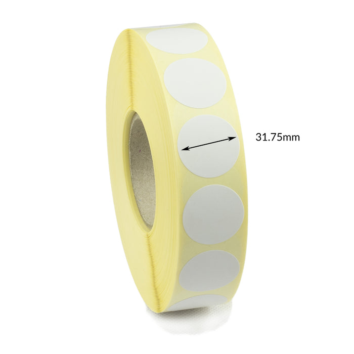 31.75mm Diameter Direct Thermal Top Coated Labels - Peelable Adhesive