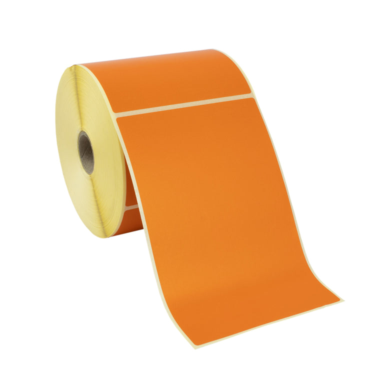 100mm x 150mm Orange (Pantone 021), Direct Thermal Labels with Permanent adhesive. 100 Rolls of 500 - 50,000 Labels.