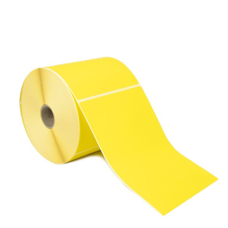 100mm x 150mm Pantone Yellow, Direct Thermal Labels with Permanent adhesive. 4 Rolls of 500 - 2,000 Labels.