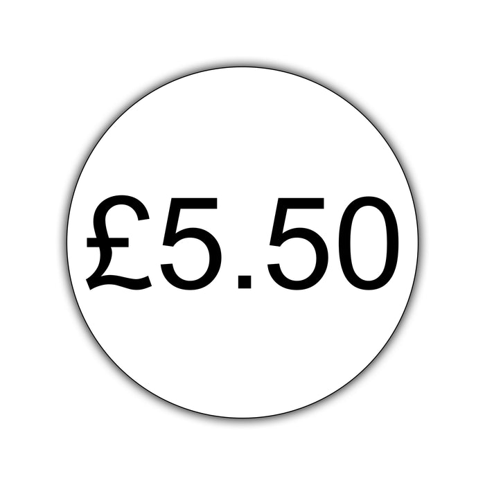 500 x 25mm Diameter, Printed Price Labels. Black Print / White Labels. Permanent adhesive.
