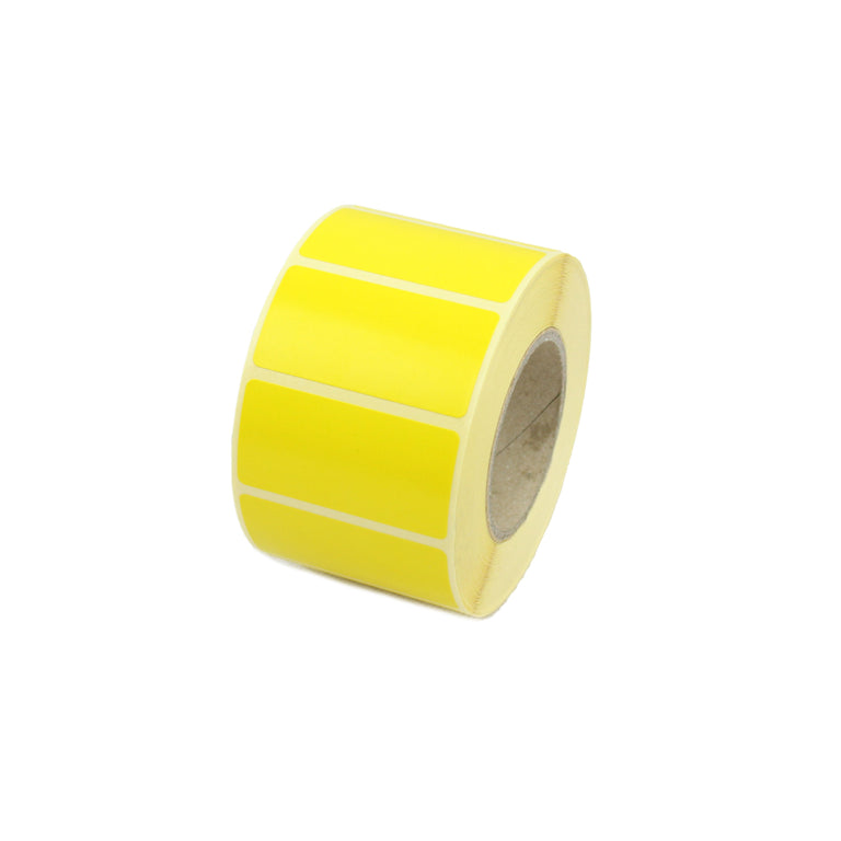 50mm x 25mm Pantone Yellow, Direct Thermal Labels with Permanent adhesive. 50 Rolls of 2,000 - 100,000 Labels.