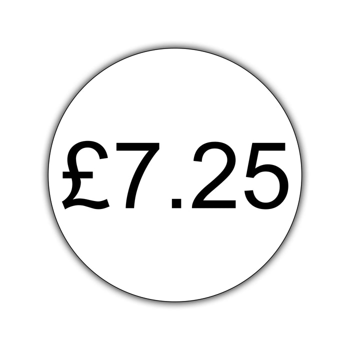 500 x 25mm Diameter, Printed Price Labels. Black Print / White Labels. Permanent adhesive.