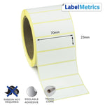 70 x 23mm Direct Thermal Labels - Peelable Adhesive