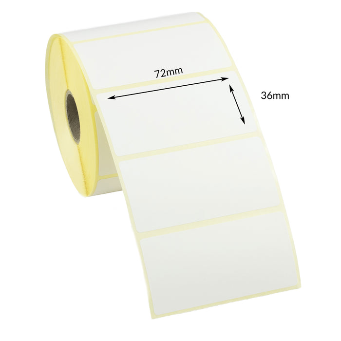 72mm x 36mm Direct Thermal, Removable adhesive. 25mm Core / 1000 Roll (24,000 labels)