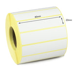80 x 20mm Direct Thermal Labels - Freezer Grade Adhesive
