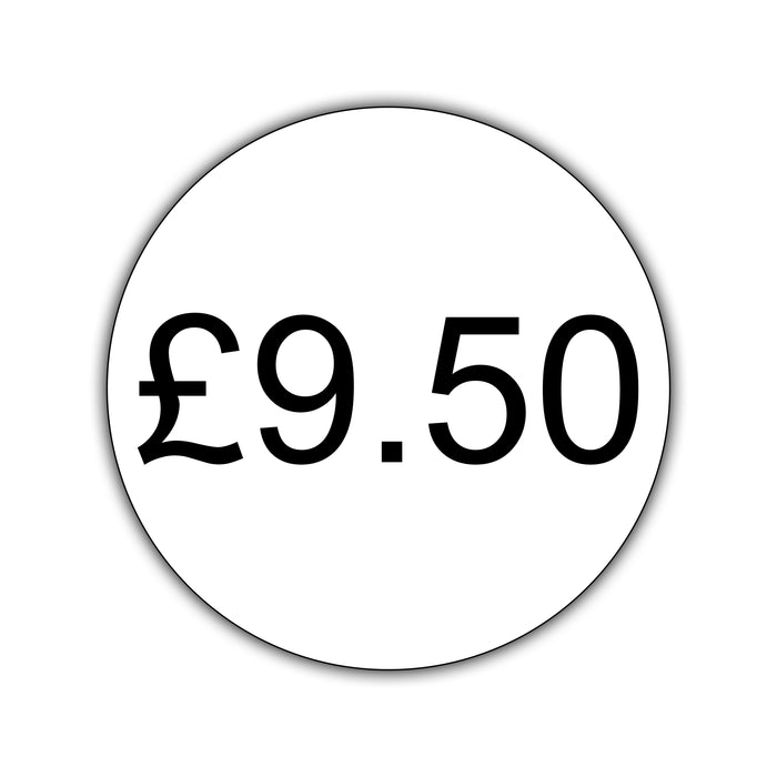 500 x 25mm Diameter, Printed Price Labels. Black Print / White Labels. Permanent adhesive.
