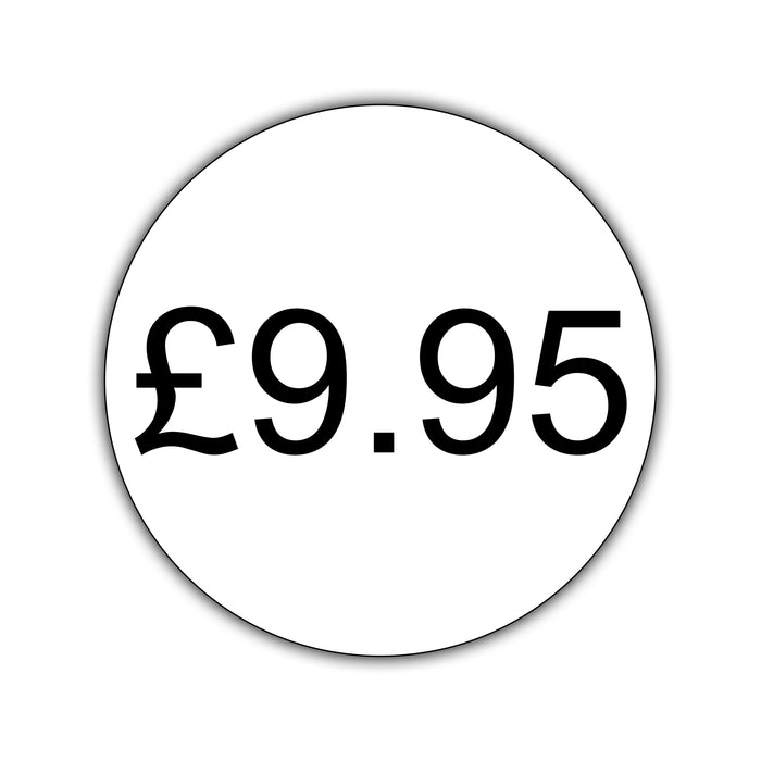 500 x 25mm Diameter, Printed Price Labels. Black Print / White Labels. Permanent adhesive.