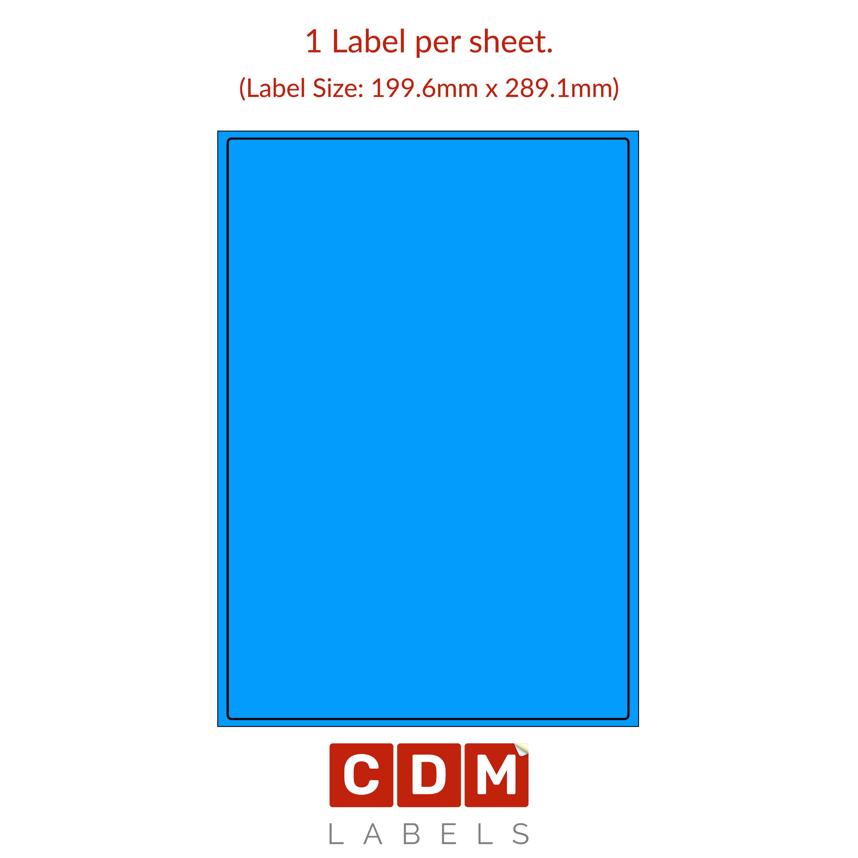 Blue (Process Blue) A4 Sheet Labels, 1 Label per Sheet. (199.6mm x 289 ...