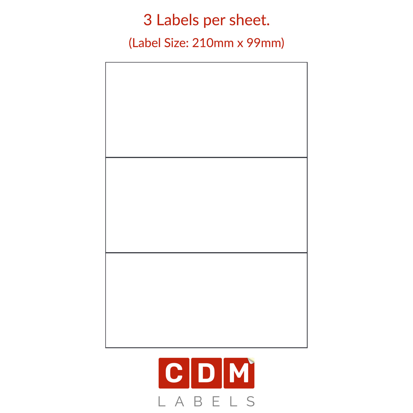 A4 Sheet Labels, 3 Labels per Sheet. (210mm x 99mm). Matt White Paper ...