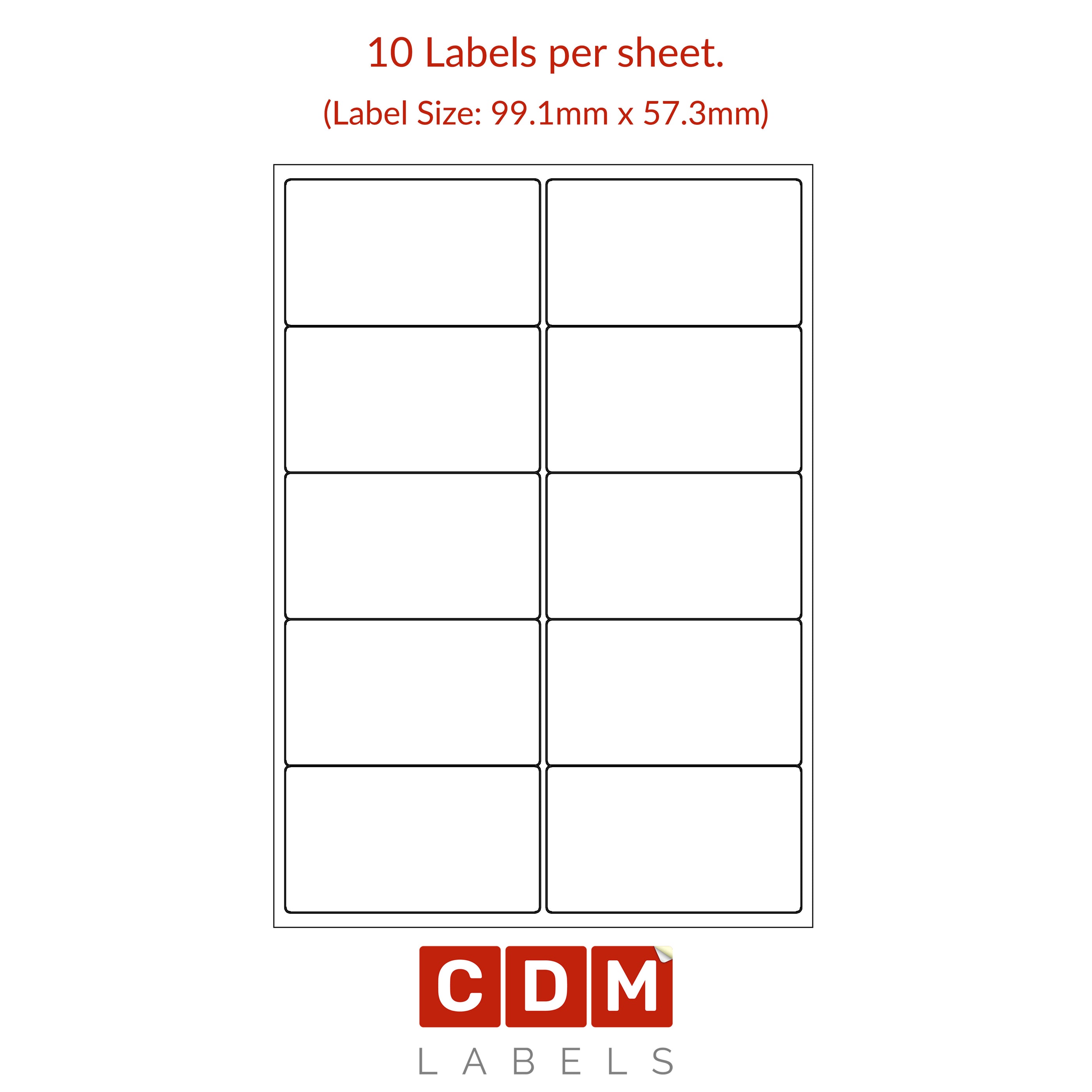 A4 Sheet Labels, 10 Labels per Sheet,(99.1mm x 57.3mm). Matt White ...