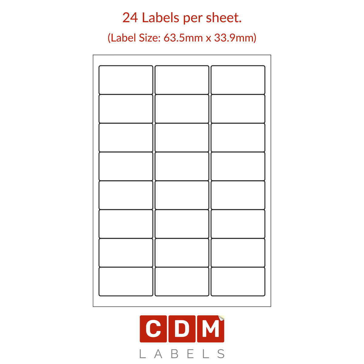 A4 Sheet Labels, 24 Labels per Sheet (63.5mm x 33.9mm). Matt White Pap ...