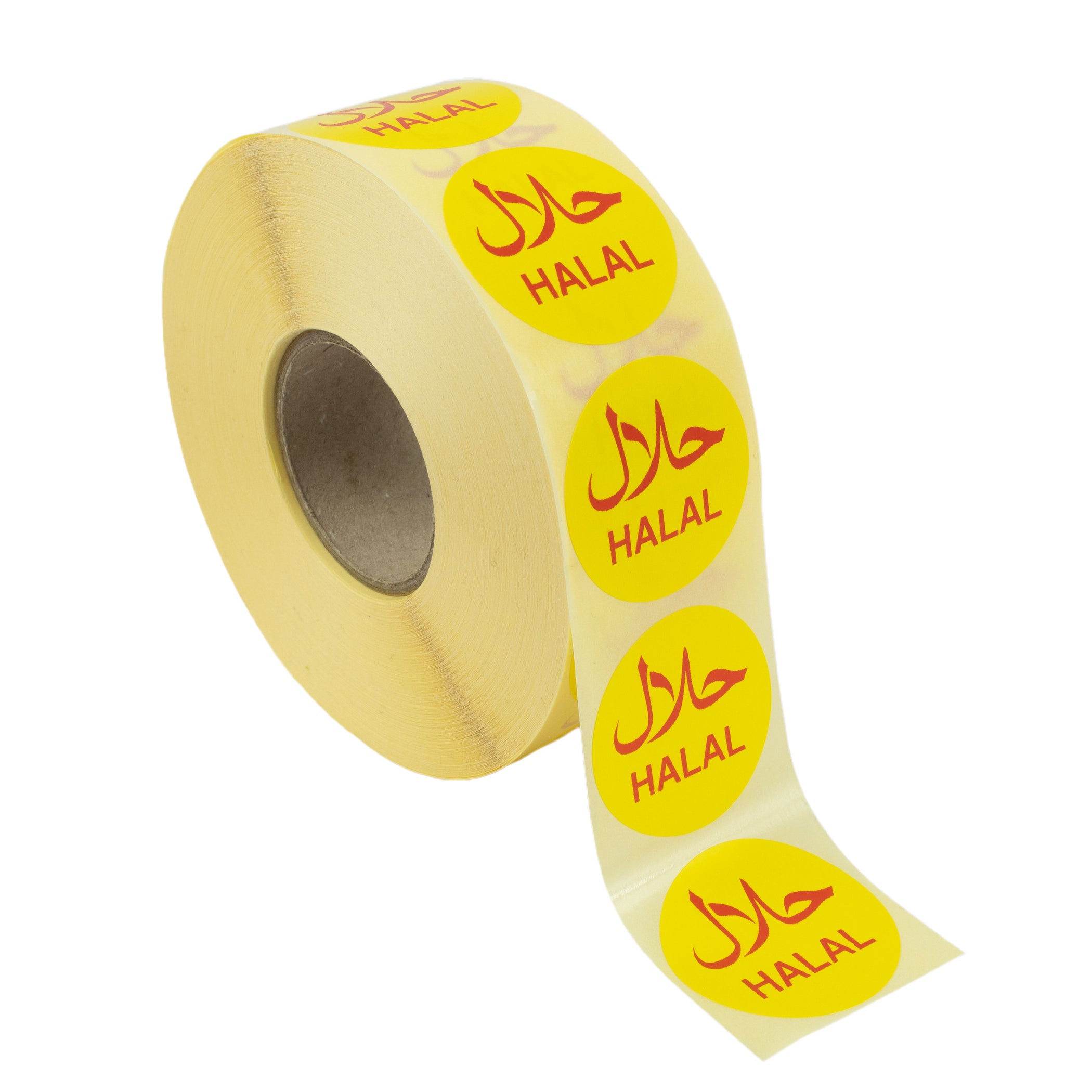 40mm Diameter Printed Halal Labels/Stickers. Yellow and Red, Permanent ...