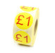 £1 Labels - Red Text on Yellow Labels. Ideal for retail. 40mm diameter.