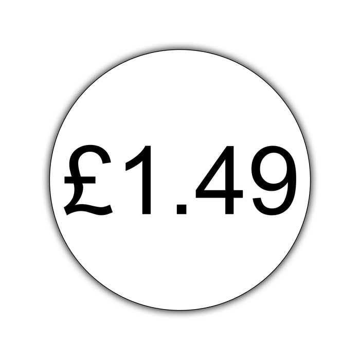 500 x 25mm Diameter, Printed Price Labels. Black Print / White Labels. Permanent adhesive.