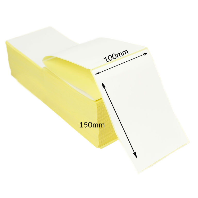 100 x 150mm Fanfold Direct Thermal Labels, Permanent adheive. 1,000 labels per Stack - 10,000 Labels