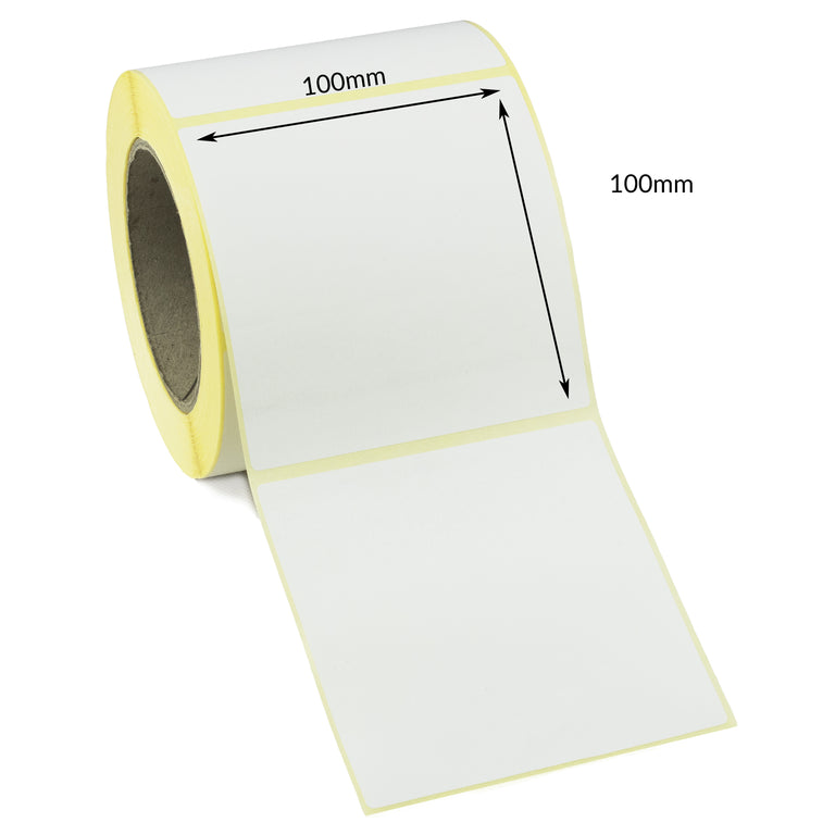 100 x 100mm Direct Thermal Labels, Permanent Adhesive. 6 Rolls of 1,500 - 9,000 Labels.