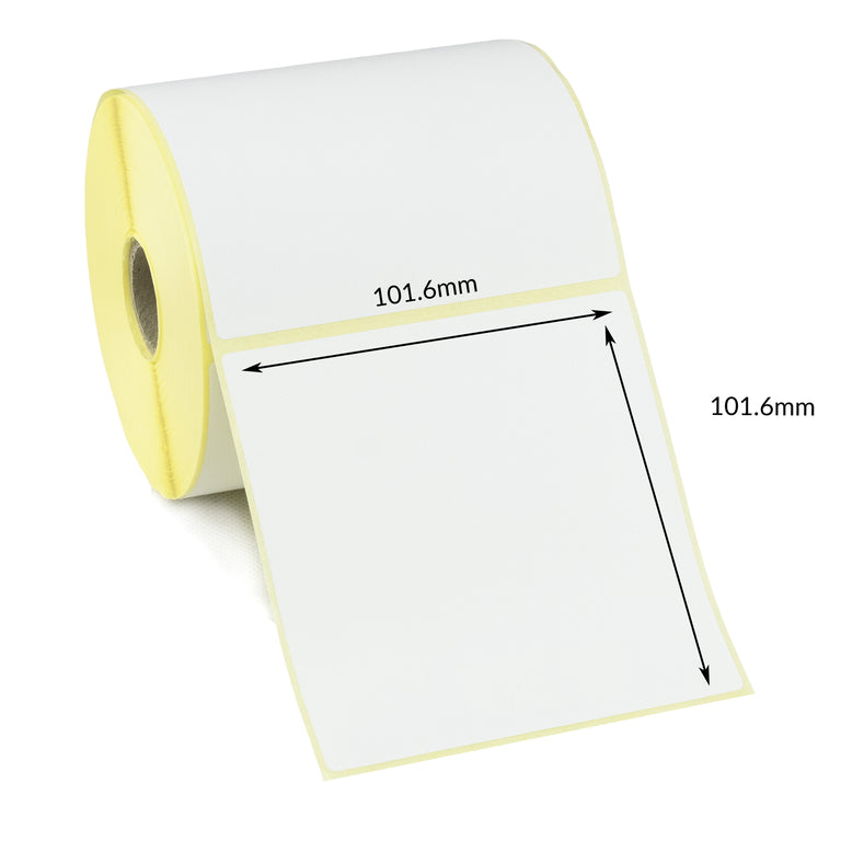 101.6 x 101.6mm Direct Thermal Labels - Economy. 6 Rolls of 750 Labels - 4,500 Labels.