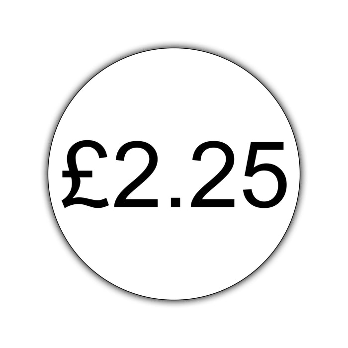 500 x 25mm Diameter, Printed Price Labels. Black Print / White Labels. Permanent adhesive.