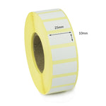 25 x 10mm Direct Thermal Labels with Permanent Adhesive. 4 Rolls of 5,000 - 20,000 Labels