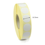 31.7mm Diameter Circle labels, Direct Thermal, Permanent adhesive. 1 Roll of 2,000 labels.