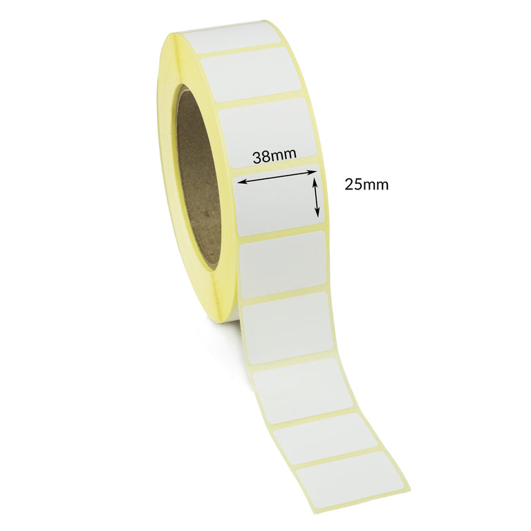 38 x 25mm Direct Thermal Labels - Economy. 4 Rolls of 6,000 - 24,000 Labels.