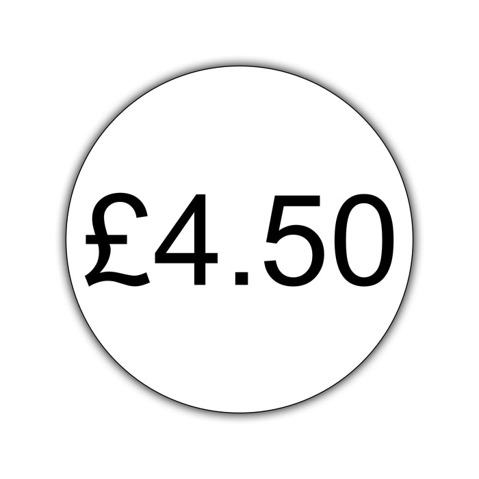 500 x 25mm Diameter, Printed Price Labels. Black Print / White Labels. Permanent adhesive.