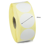 49mm Diameter Circles Direct Thermal Labels, Permanent adhesive. 1 Roll of 1,000 labels.