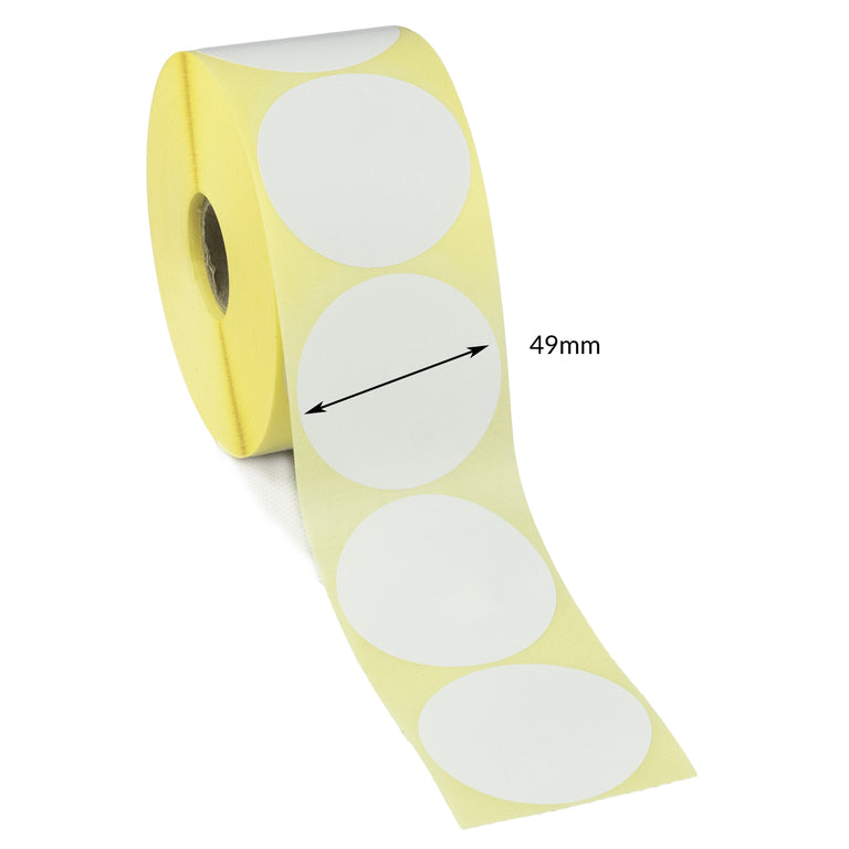 49mm Diameter Cirlces Direct Thermal Labels, Permanent adhesive. 10 Rolls of 1,000 labels - 10,000 labels.