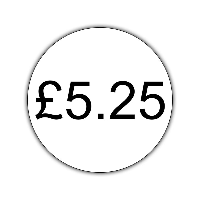 500 x 25mm Diameter, Printed Price Labels. Black Print / White Labels. Permanent adhesive.
