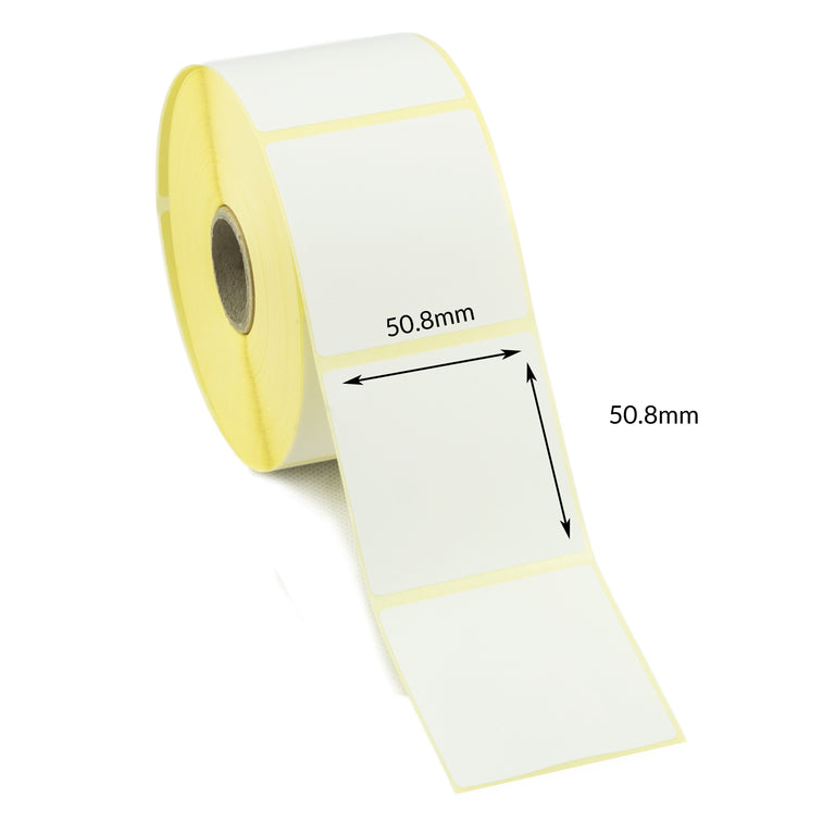 50.8mm x 50.8mm Direct Thermal Labels, Permanent adhesive. 50 Rolls of 1,000 labels - 50,000 labels.
